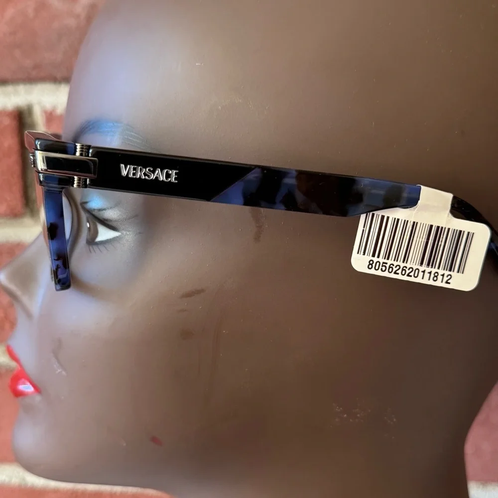 •Versace VE3354 Top Black/Havana Blue Acetate Rectangle Glasses Frame NWT